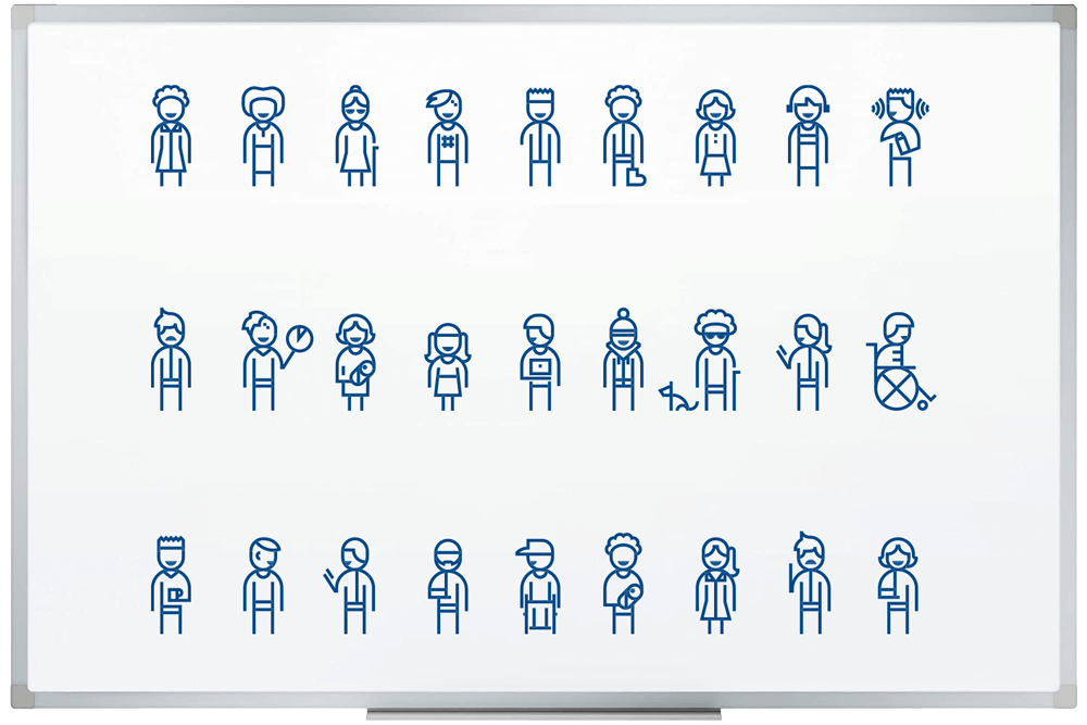 27 figures of humans representing various types of disability